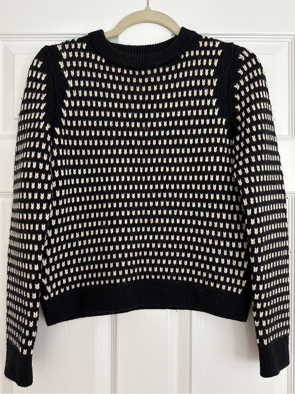 AYR merino and alpaca black and cream patterned crew neck sweater (XS)